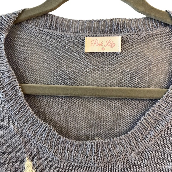 Pink Lily Blue White Star Sweater Distressed Summer Cover Up Size Medium - Picture 2 of 9